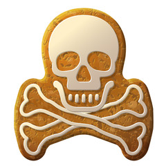 Gingerbread skull symbol decorated icing. Crossbones cookie