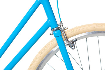 Stylish womens blue bicycle isolated on white