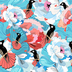 floral pattern with hummingbird