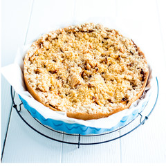 Delicious baked plum pie with crumble topping