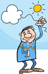 man with cloud on string cartoon