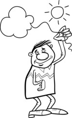 man with cloud on string coloring page