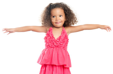Lttle girl with an afro hairstyle with her arms extended