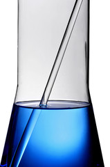 laboratory flask with a blue liquid