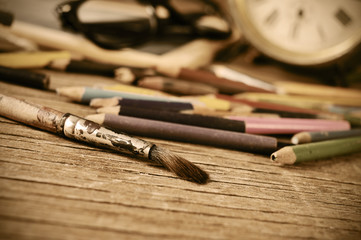 artist studio, with a retro effect