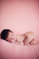 Dreaming Naked Newborn Baby Sleeping on Belly