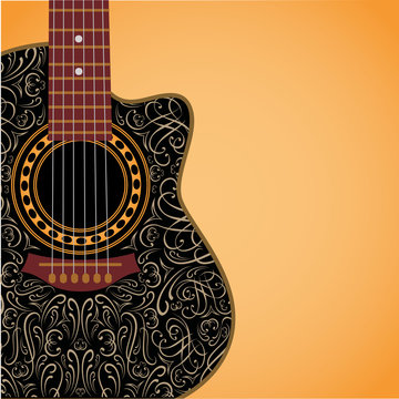 background with clipped guitar and stylish ornament