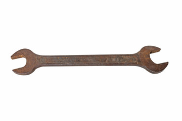 brown old wrench on a white background