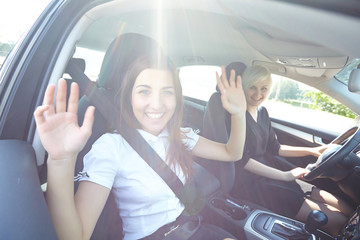 two girls in the car