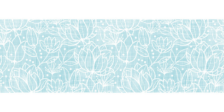Blue lace flowers textile horizontal border seamless pattern