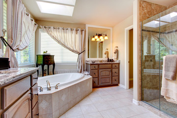Beautiful bathroom interior in light mauve tone