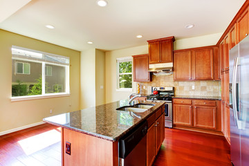 Modern kitchen with island and granite tops