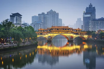 Foto op Canvas Chengdu, China On the Jin River and Anshun Bridge © SeanPavonePhoto