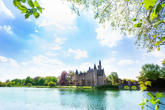 Beautiful view of Bornem Castle on the river