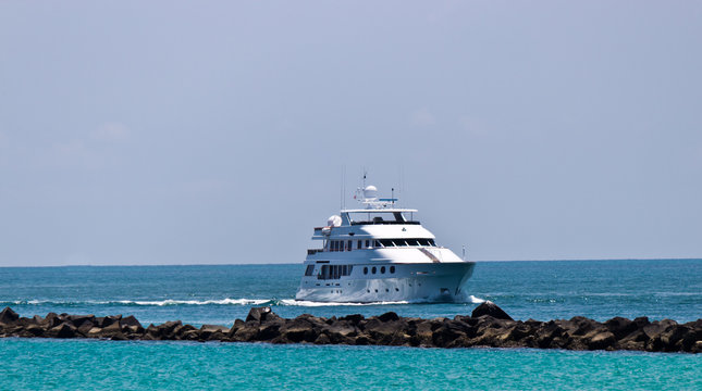 Luxury yatch coming into port