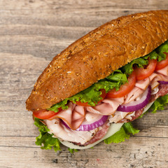 Sandwich with chalkboard. Selective focus.