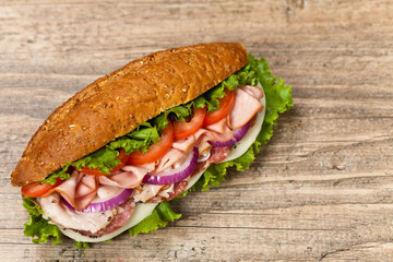 Sandwich with chalkboard. Selective focus.