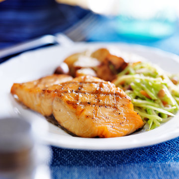 Grilled Salmon With Asian Slaw And Roasted Potatoes