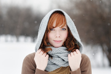 Young beautiful woman in winter