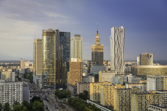 Fototapeta Warsaw downtown in late summer afternoon