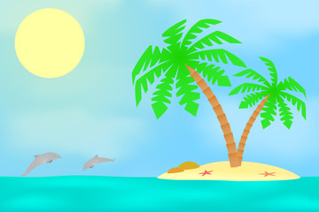 Fototapeta na wymiar An island with a palm tree.