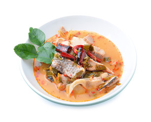 Fish soup flavored with lemongrass and lime,hot soup of Thailand