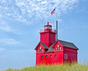 Foto op Aluminium red Michigan lighthouse © driftwood