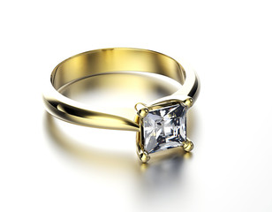 Engagement Ring with Diamond on white. Jewelry background
