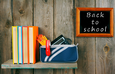Back to school. Books and school tools .