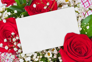 Roses bouquet and paper card
