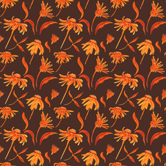 Watercolor Retro seamless pattern with flowers