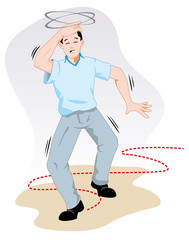 First aid person reeling with dizziness