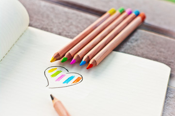 Heart colored, colored pencils 1