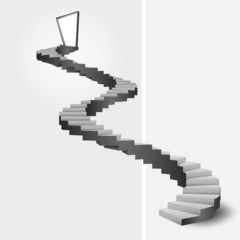 bended stairway leading to door top vector - obrazy, fototapety, plakaty