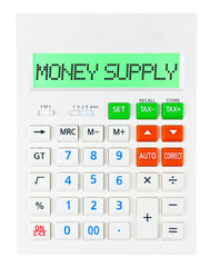 Calculator with MONEY SUPPLY on display on white background