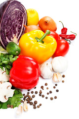 Fresh vegetables on a white background.