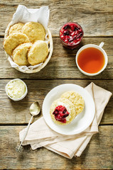 oat scones with cream cheese and caramelised plums
