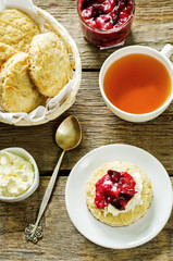 oat scones with cream cheese and caramelised plums