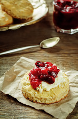 oat scones with cream cheese and caramelised plums