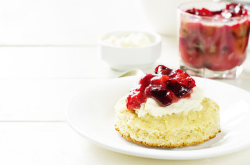 oat scones with cream cheese and caramelised plums