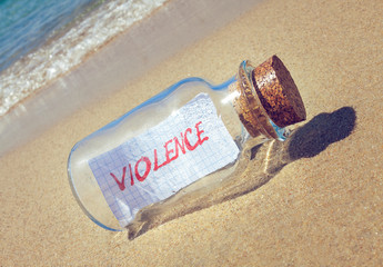Creative violence concept. Message in a bottle with text