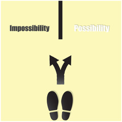 Shoe prints with impossible way concept, black vector trail foot