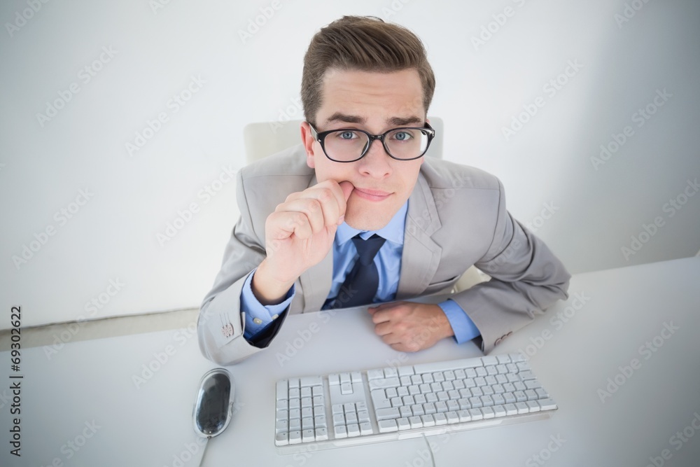 Aufkleber nerdy businessman working on computer