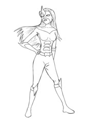 Outline illustration of a super-heroine