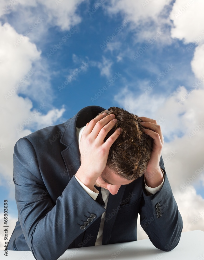 Poster composite image of businessman with head in hands
