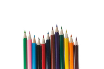 Frame of Multicolored Pencils isolated on white background
