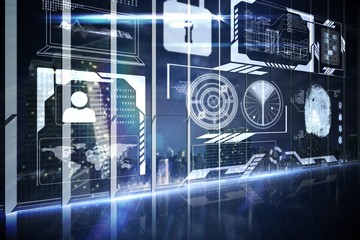 Hologram interface in office overlooking city