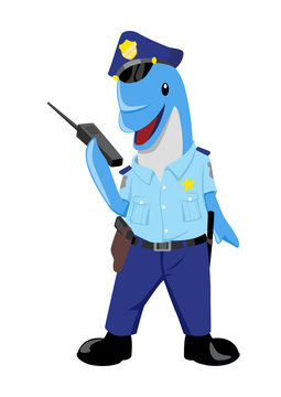 Cute cartoon illustration of a dolphin as a policeman