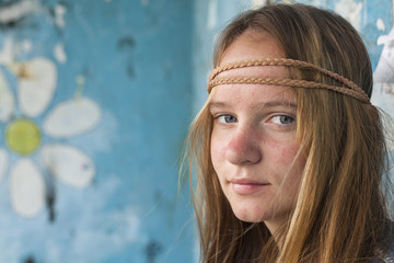 Portrait of young cute girl hippie