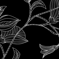 Abstract background with flowers in black and white style